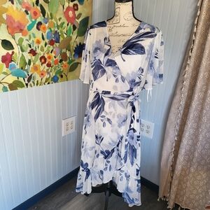 Calvin Klein Blue and White Floral Midi Dress